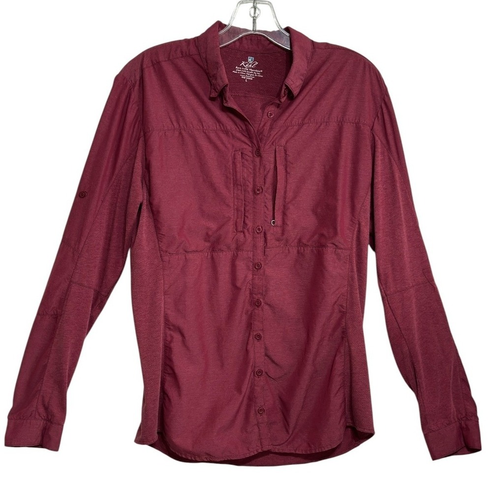 Kuhl Wunderer Button Shirt Women Burgundy Roll Tab Performance Gorpcore Hiking L